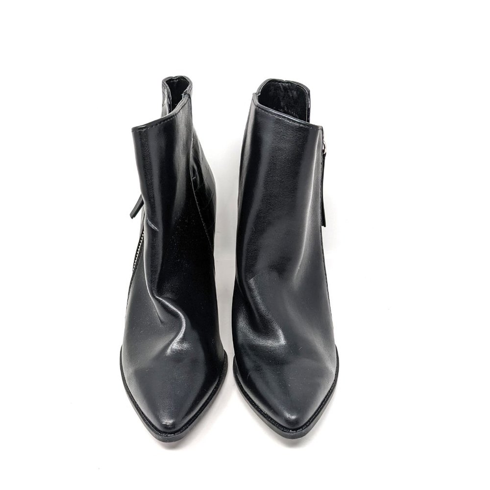 Qupid Black Leather Block Heel Pointed Toe Ankle … - image 5